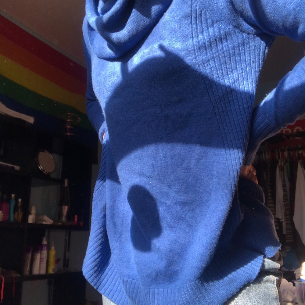 Blue turtleneck sweater